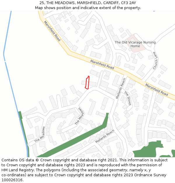 25, THE MEADOWS, MARSHFIELD, CARDIFF, CF3 2AY: Location map and indicative extent of plot