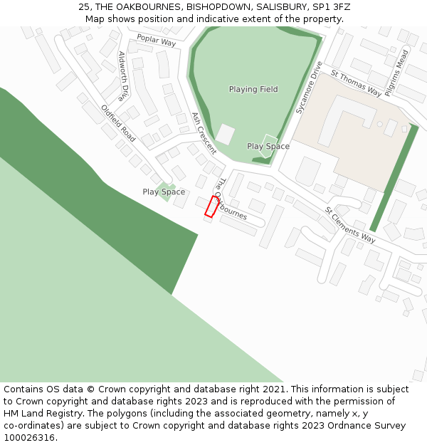 25, THE OAKBOURNES, BISHOPDOWN, SALISBURY, SP1 3FZ: Location map and indicative extent of plot