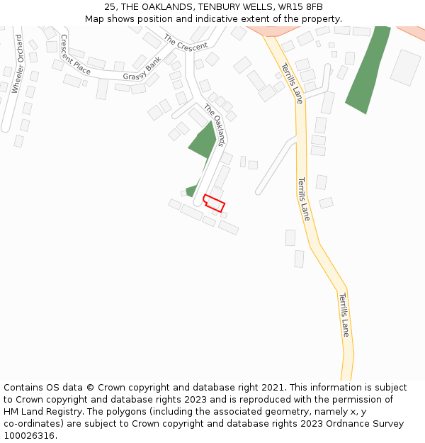 25, THE OAKLANDS, TENBURY WELLS, WR15 8FB: Location map and indicative extent of plot