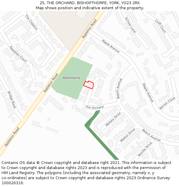 25, THE ORCHARD, BISHOPTHORPE, YORK, YO23 2RX: Location map and indicative extent of plot