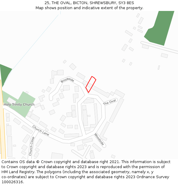 25, THE OVAL, BICTON, SHREWSBURY, SY3 8ES: Location map and indicative extent of plot