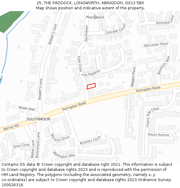 25, THE PADDOCK, LONGWORTH, ABINGDON, OX13 5BX: Location map and indicative extent of plot