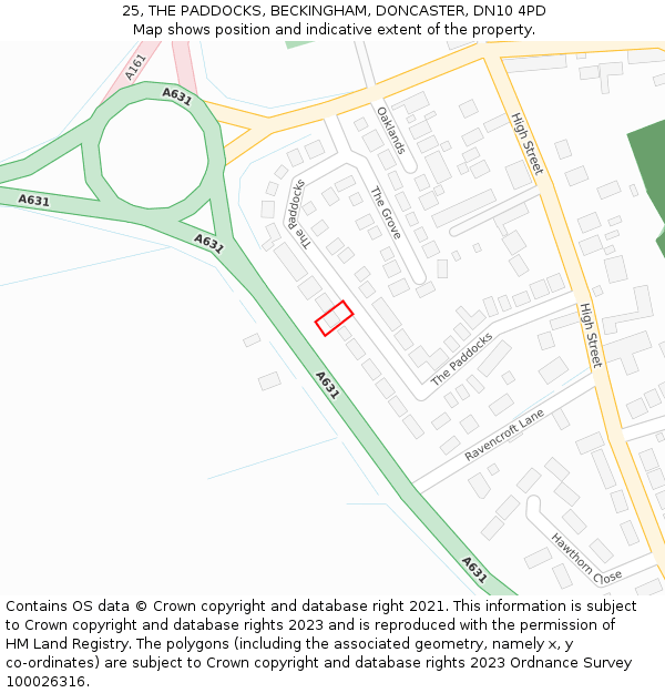 25, THE PADDOCKS, BECKINGHAM, DONCASTER, DN10 4PD: Location map and indicative extent of plot