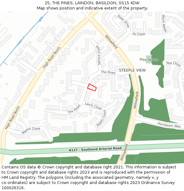 25, THE PINES, LAINDON, BASILDON, SS15 4DW: Location map and indicative extent of plot