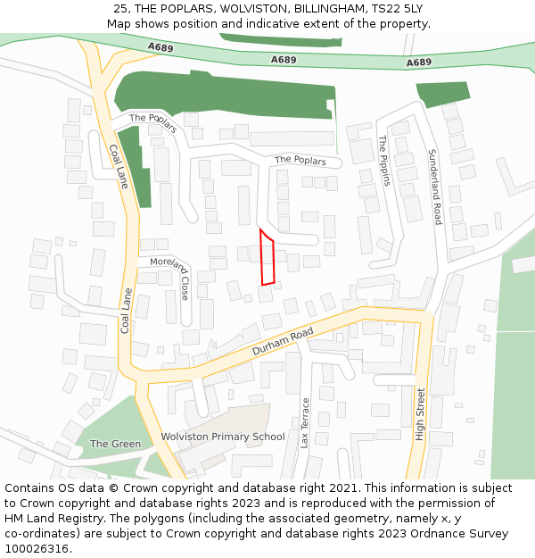 25, THE POPLARS, WOLVISTON, BILLINGHAM, TS22 5LY: Location map and indicative extent of plot