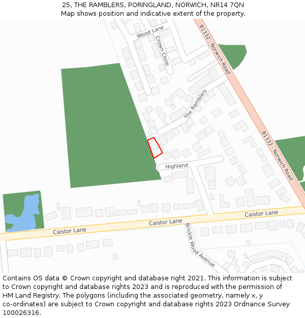 25, THE RAMBLERS, PORINGLAND, NORWICH, NR14 7QN: Location map and indicative extent of plot