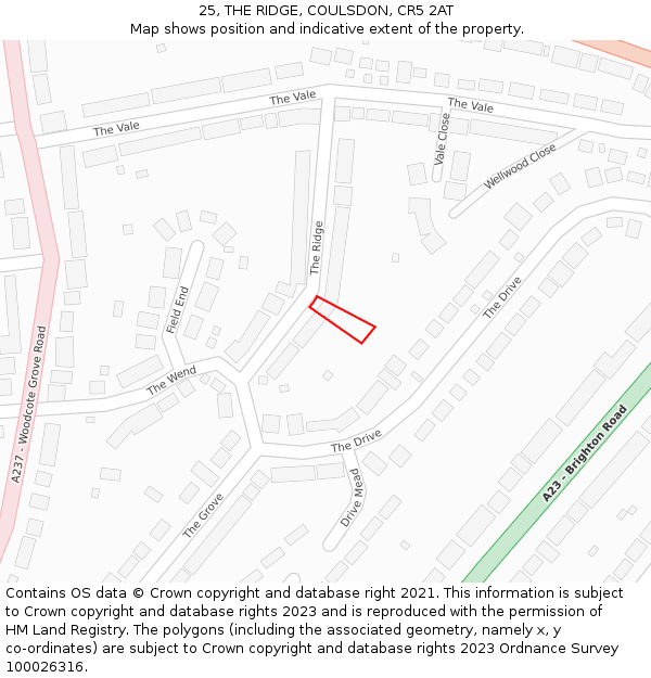 25, THE RIDGE, COULSDON, CR5 2AT: Location map and indicative extent of plot