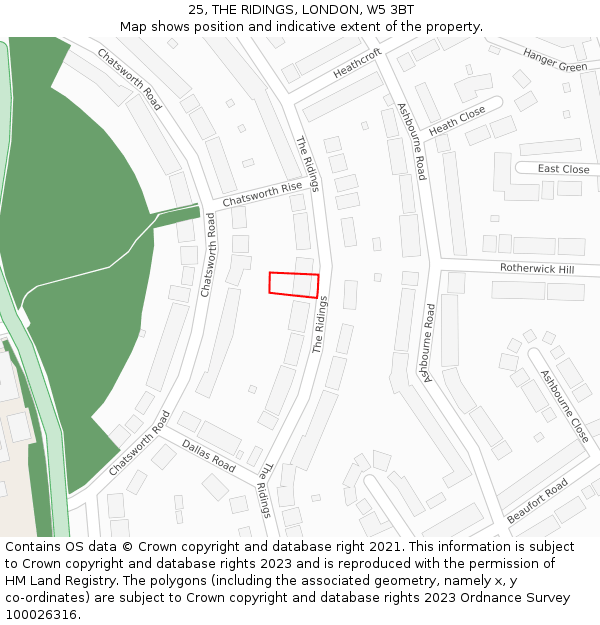 25, THE RIDINGS, LONDON, W5 3BT: Location map and indicative extent of plot