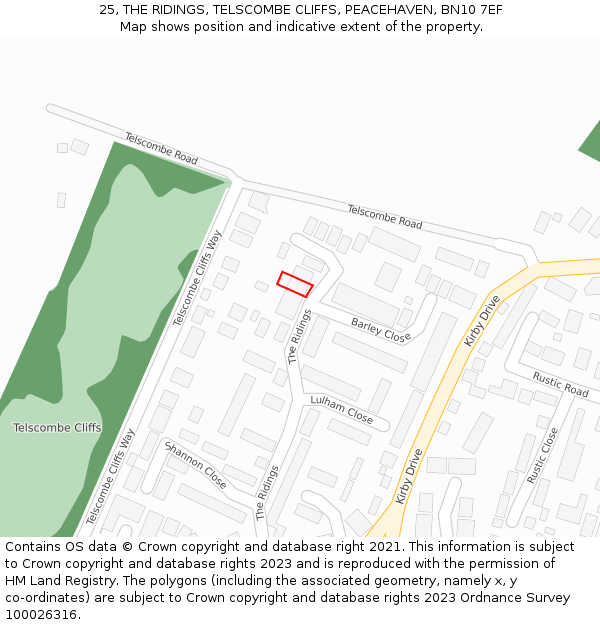 25, THE RIDINGS, TELSCOMBE CLIFFS, PEACEHAVEN, BN10 7EF: Location map and indicative extent of plot