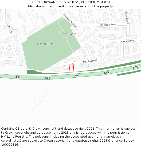 25, THE ROWANS, BROUGHTON, CHESTER, CH4 0TD: Location map and indicative extent of plot