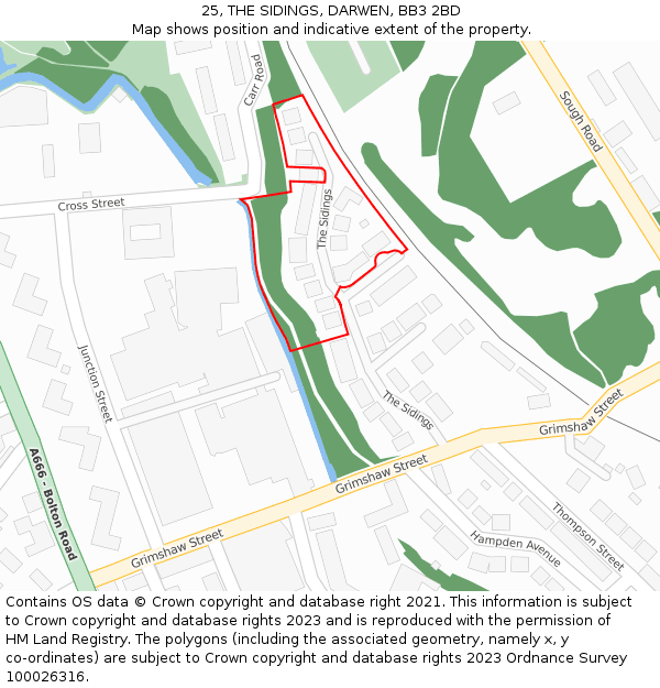 25, THE SIDINGS, DARWEN, BB3 2BD: Location map and indicative extent of plot