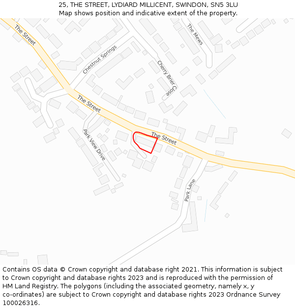 25, THE STREET, LYDIARD MILLICENT, SWINDON, SN5 3LU: Location map and indicative extent of plot