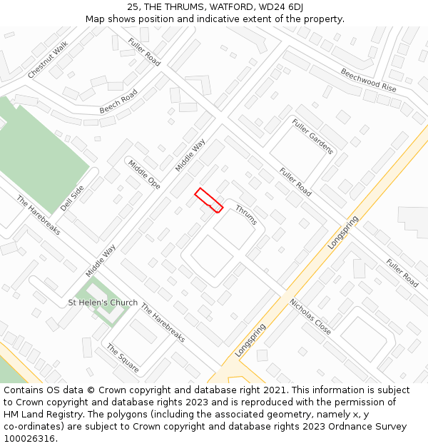 25, THE THRUMS, WATFORD, WD24 6DJ: Location map and indicative extent of plot