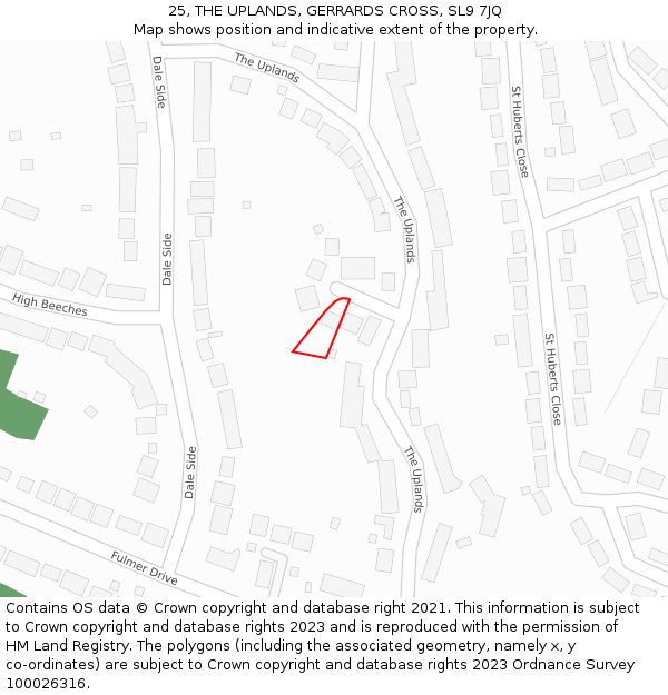 25, THE UPLANDS, GERRARDS CROSS, SL9 7JQ: Location map and indicative extent of plot