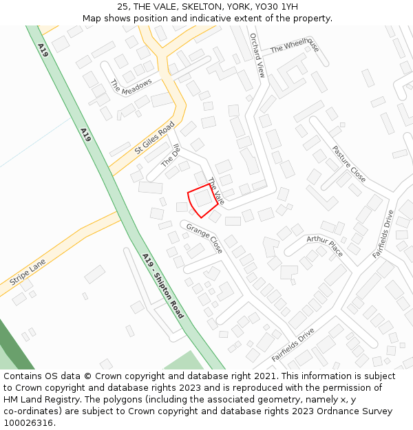 25, THE VALE, SKELTON, YORK, YO30 1YH: Location map and indicative extent of plot