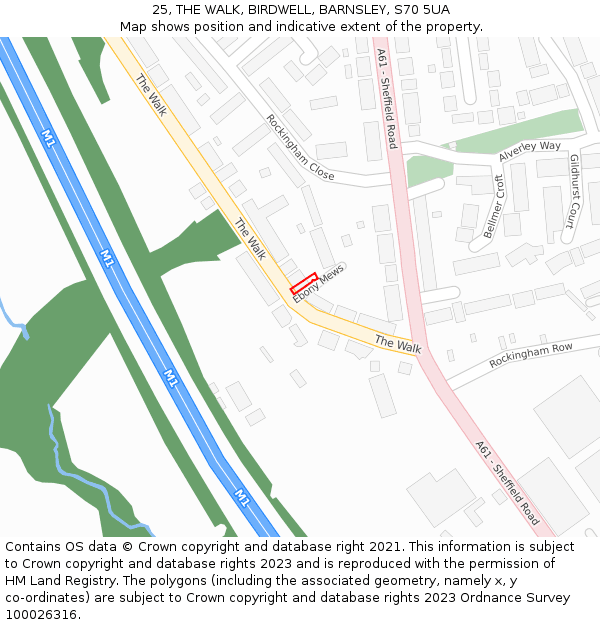 25, THE WALK, BIRDWELL, BARNSLEY, S70 5UA: Location map and indicative extent of plot