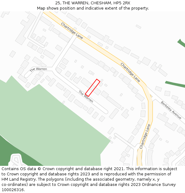 25, THE WARREN, CHESHAM, HP5 2RX: Location map and indicative extent of plot