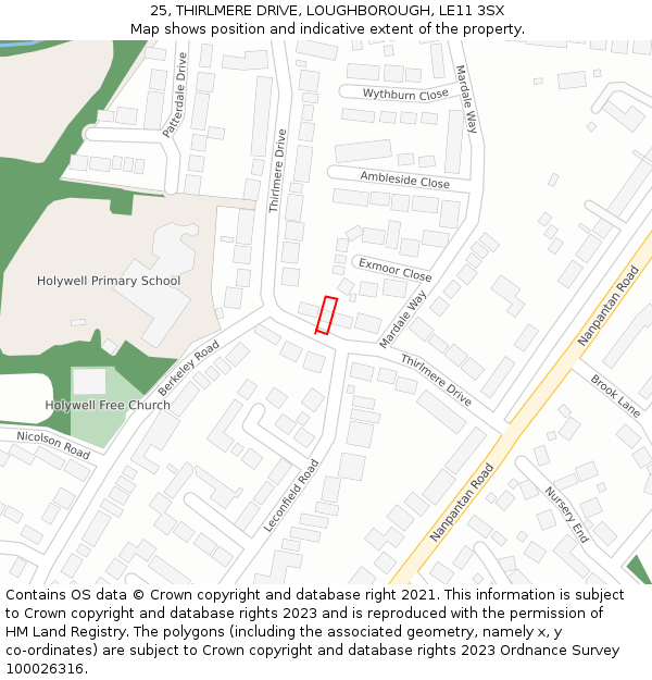 25, THIRLMERE DRIVE, LOUGHBOROUGH, LE11 3SX: Location map and indicative extent of plot