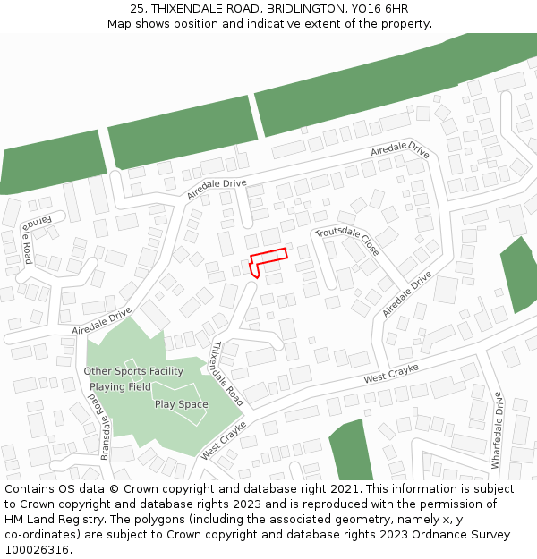 25, THIXENDALE ROAD, BRIDLINGTON, YO16 6HR: Location map and indicative extent of plot