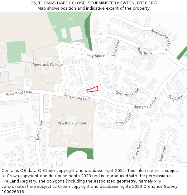 25, THOMAS HARDY CLOSE, STURMINSTER NEWTON, DT10 1PG: Location map and indicative extent of plot