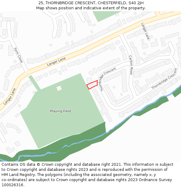25, THORNBRIDGE CRESCENT, CHESTERFIELD, S40 2JH: Location map and indicative extent of plot