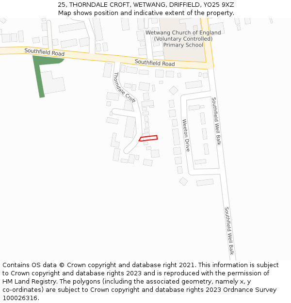 25, THORNDALE CROFT, WETWANG, DRIFFIELD, YO25 9XZ: Location map and indicative extent of plot