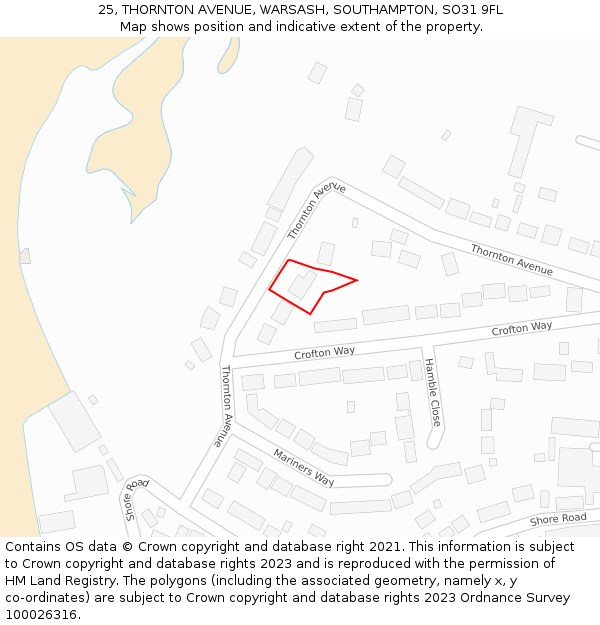 25, THORNTON AVENUE, WARSASH, SOUTHAMPTON, SO31 9FL: Location map and indicative extent of plot