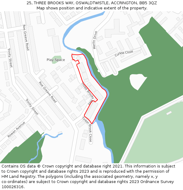 25, THREE BROOKS WAY, OSWALDTWISTLE, ACCRINGTON, BB5 3QZ: Location map and indicative extent of plot