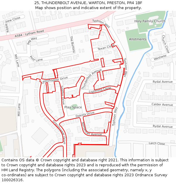 25, THUNDERBOLT AVENUE, WARTON, PRESTON, PR4 1BF: Location map and indicative extent of plot