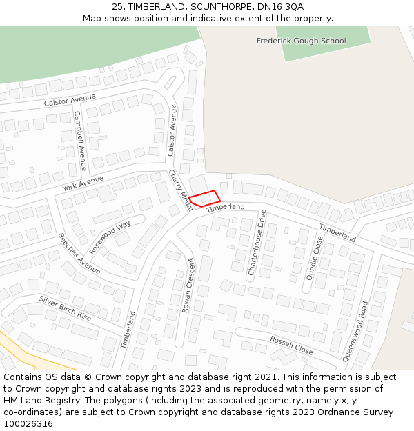 25, TIMBERLAND, SCUNTHORPE, DN16 3QA: Location map and indicative extent of plot