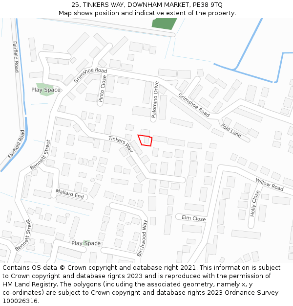 25, TINKERS WAY, DOWNHAM MARKET, PE38 9TQ: Location map and indicative extent of plot