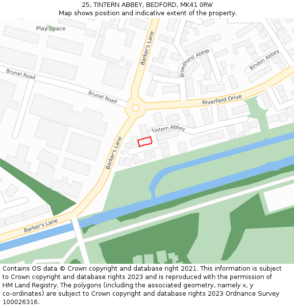 25, TINTERN ABBEY, BEDFORD, MK41 0RW: Location map and indicative extent of plot