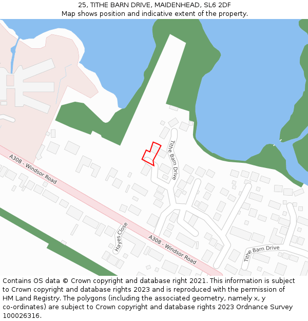 25, TITHE BARN DRIVE, MAIDENHEAD, SL6 2DF: Location map and indicative extent of plot