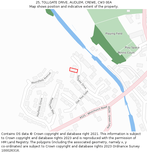 25, TOLLGATE DRIVE, AUDLEM, CREWE, CW3 0EA: Location map and indicative extent of plot