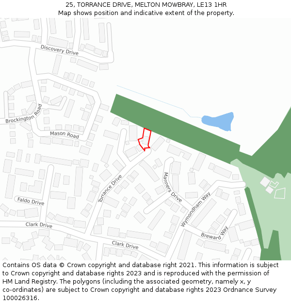 25, TORRANCE DRIVE, MELTON MOWBRAY, LE13 1HR: Location map and indicative extent of plot