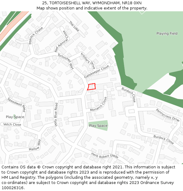 25, TORTOISESHELL WAY, WYMONDHAM, NR18 0XN: Location map and indicative extent of plot
