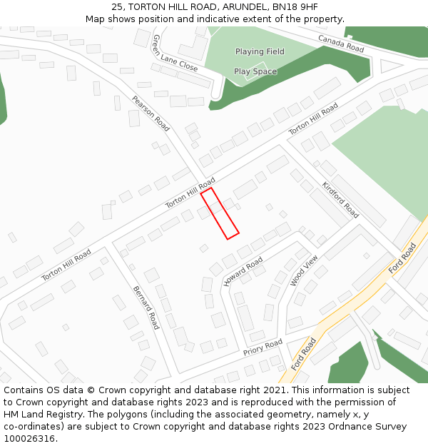 25, TORTON HILL ROAD, ARUNDEL, BN18 9HF: Location map and indicative extent of plot