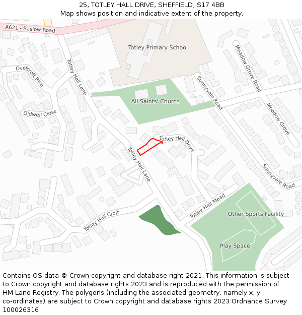 25, TOTLEY HALL DRIVE, SHEFFIELD, S17 4BB: Location map and indicative extent of plot