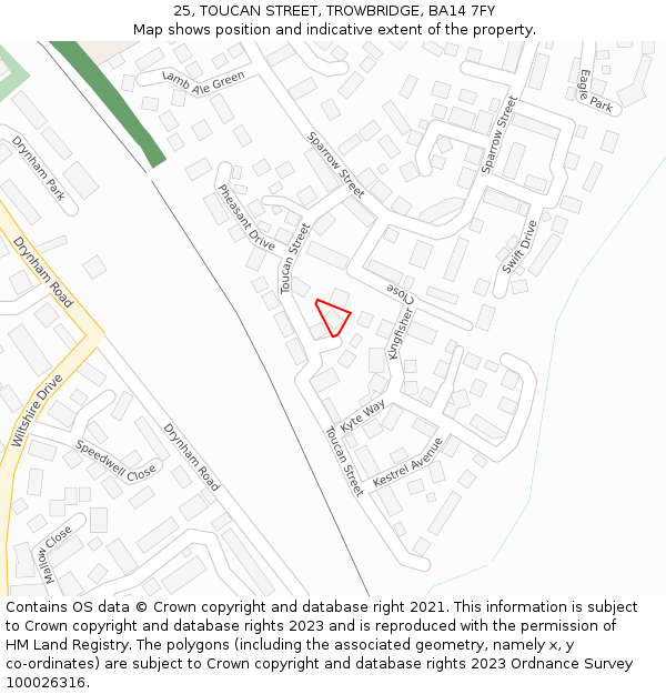 25, TOUCAN STREET, TROWBRIDGE, BA14 7FY: Location map and indicative extent of plot