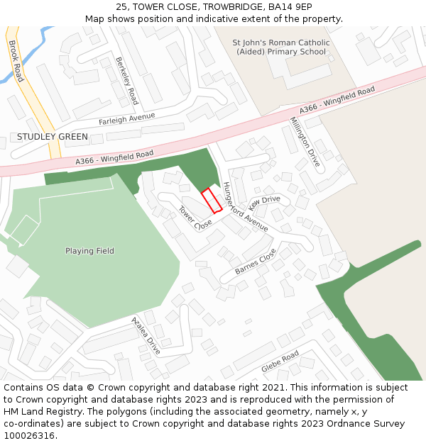 25, TOWER CLOSE, TROWBRIDGE, BA14 9EP: Location map and indicative extent of plot