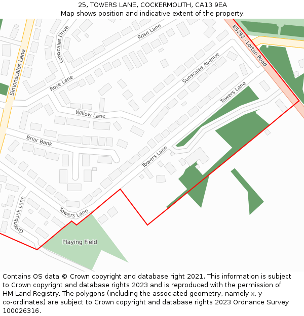 25, TOWERS LANE, COCKERMOUTH, CA13 9EA: Location map and indicative extent of plot