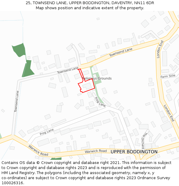 25, TOWNSEND LANE, UPPER BODDINGTON, DAVENTRY, NN11 6DR: Location map and indicative extent of plot