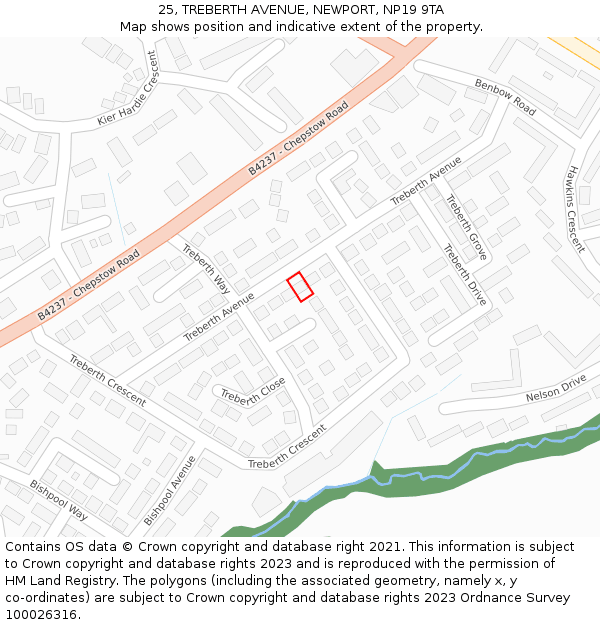 25, TREBERTH AVENUE, NEWPORT, NP19 9TA: Location map and indicative extent of plot