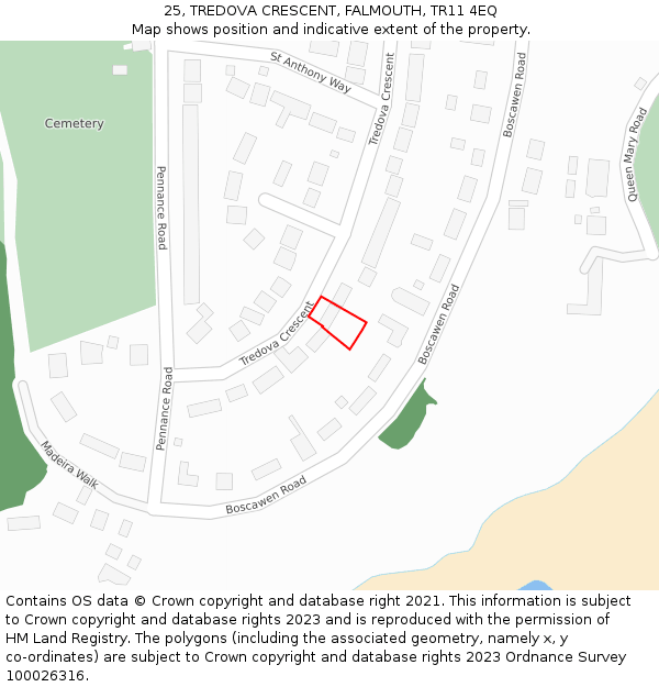 25, TREDOVA CRESCENT, FALMOUTH, TR11 4EQ: Location map and indicative extent of plot