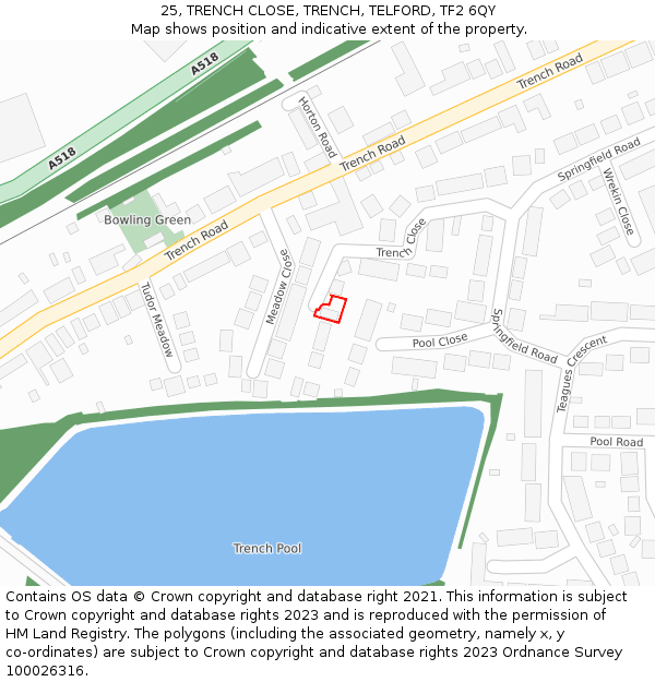 25, TRENCH CLOSE, TRENCH, TELFORD, TF2 6QY: Location map and indicative extent of plot
