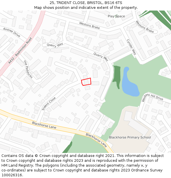 25, TRIDENT CLOSE, BRISTOL, BS16 6TS: Location map and indicative extent of plot