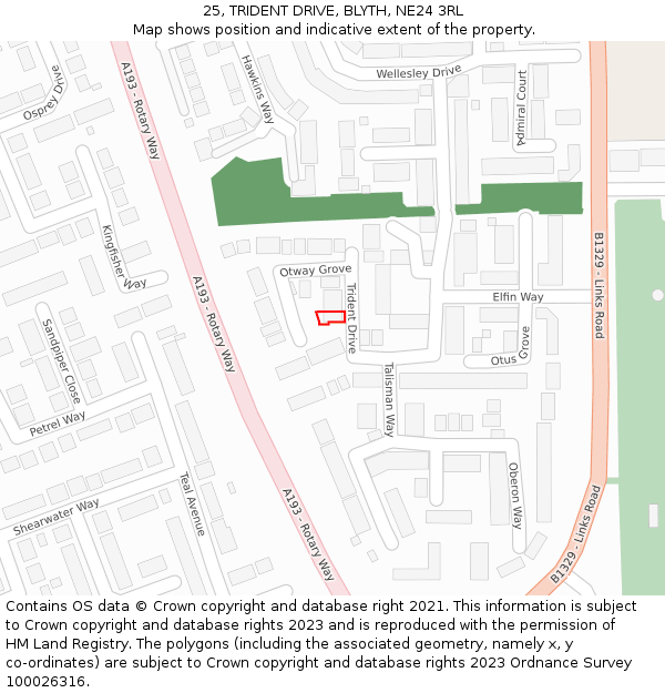 25, TRIDENT DRIVE, BLYTH, NE24 3RL: Location map and indicative extent of plot