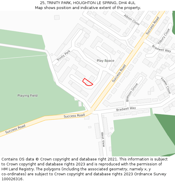 25, TRINITY PARK, HOUGHTON LE SPRING, DH4 4UL: Location map and indicative extent of plot