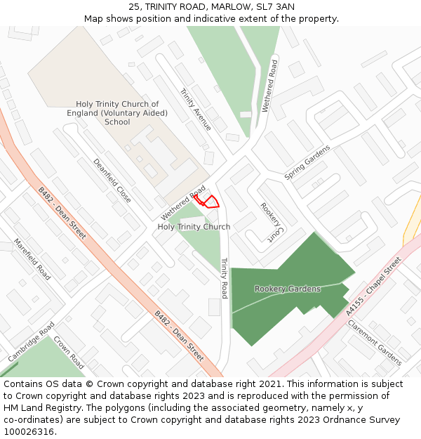 25, TRINITY ROAD, MARLOW, SL7 3AN: Location map and indicative extent of plot