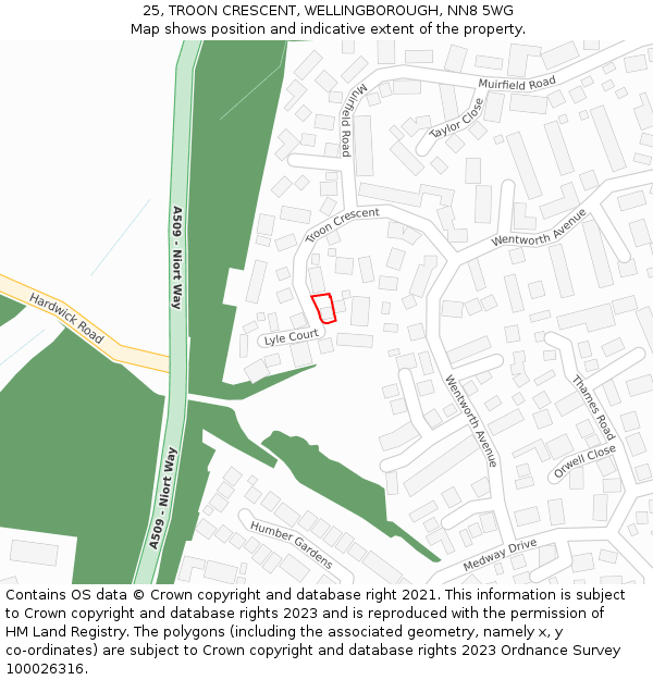 25, TROON CRESCENT, WELLINGBOROUGH, NN8 5WG: Location map and indicative extent of plot